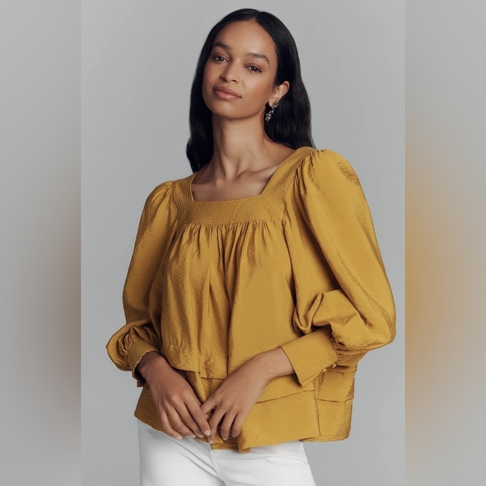 NWT! Anthropologie Maeve Long-Sleeve Square-Neck Blouse - XS PETITE 🍓3️⃣